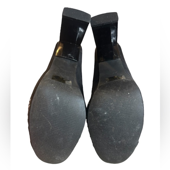 Black Platform High Heels Size 8.5 Womens Block Heel 4.5” Faux Suede Studded - Picture 10 of 11